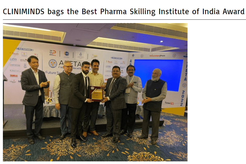 CLINIMINDS BAGS THE BEST PHARMA SKILLING INSTITUTE OF INDIA AWARD